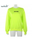 SUCHCUTE bluzy damskie Neon zielony dorywczo schudnąć bluza z kapturem Top Sudadera Mujer Kpop O-Neck jesień 2019 kobieta gotyck