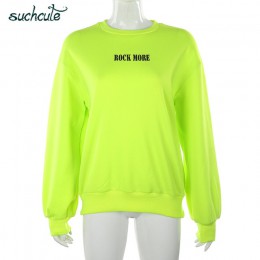 SUCHCUTE bluzy damskie Neon zielony dorywczo schudnąć bluza z kapturem Top Sudadera Mujer Kpop O-Neck jesień 2019 kobieta gotyck