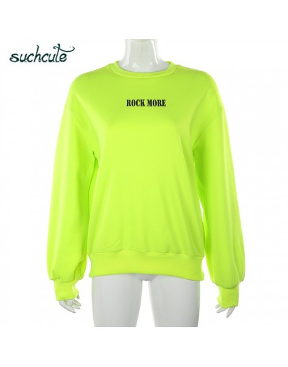 SUCHCUTE bluzy damskie Neon zielony dorywczo schudnąć bluza z kapturem Top Sudadera Mujer Kpop O-Neck jesień 2019 kobieta gotyck