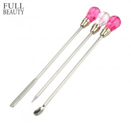 3 sztuk Nail Art mieszanie pręt narzędzia ze stali nierdzewnej proszek akrylowy płyn UV żel łyżka łopatka Pin rozsianych Pen paz