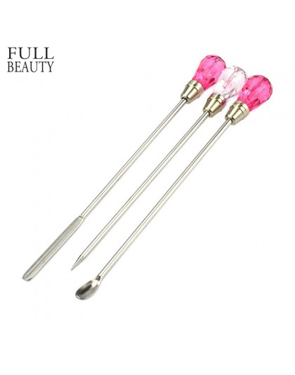 3 sztuk Nail Art mieszanie pręt narzędzia ze stali nierdzewnej proszek akrylowy płyn UV żel łyżka łopatka Pin rozsianych Pen paz