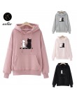 Sweter zimowy bluzy damskie Cat Kawaii Poleron Mujer 2020 kieszeń kangura bluza z kapturem szkoła w koreańskim stylu moda uliczn