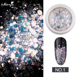 Monja 8 kolorowe paznokcie sztuki 3D mieszane w kształcie cekiny lakier żelowy uv musujące proszek pył DIY urok Glitter płatki M