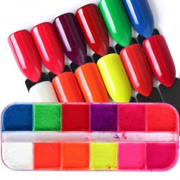 12 kolorów/zestaw fluorescencyjny Neon Pigment proszek do paznokci brokat pył Gradient 3D Ombre pigmenty Manicure paznokci dekor