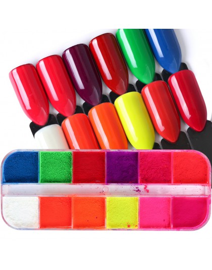 12 kolorów/zestaw fluorescencyjny Neon Pigment proszek do paznokci brokat pył Gradient 3D Ombre pigmenty Manicure paznokci dekor