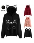 Sweter zimowy bluzy damskie Cat Kawaii Poleron Mujer 2020 kieszeń kangura bluza z kapturem szkoła w koreańskim stylu moda uliczn