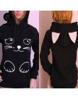 Sweter zimowy bluzy damskie Cat Kawaii Poleron Mujer 2020 kieszeń kangura bluza z kapturem szkoła w koreańskim stylu moda uliczn