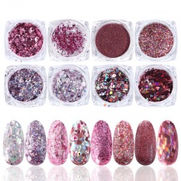 1 zestaw aluminium różowe złote cekiny Nail Art Glitter Flake Powder lakier żelowy uv paznokci błyskotka Mix dekoracja do manicu