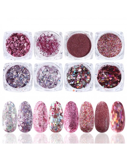 1 zestaw aluminium różowe złote cekiny Nail Art Glitter Flake Powder lakier żelowy uv paznokci błyskotka Mix dekoracja do manicu