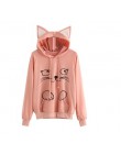 Sweter zimowy bluzy damskie Cat Kawaii Poleron Mujer 2020 kieszeń kangura bluza z kapturem szkoła w koreańskim stylu moda uliczn