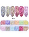 12 siatki mieszane paznokci brokat lustro cukier cekiny proszek do UV żel płatki Manicure porady Nail Art syreni pigment CH097