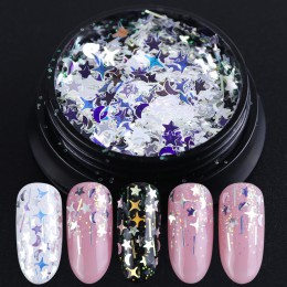 1Box paznokci paznokcie artystyczne Glitter płatki cekiny gwiazda księżyc Laser lśniący niebieski błyskotka Spangles dekoracji h