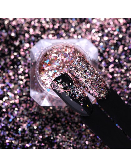 1 pudełko Nail Glitter płatki cekiny fioletowo-czerwony Rose złoty laser efekt proszki kurz dla DIY paznokci artystyczny design