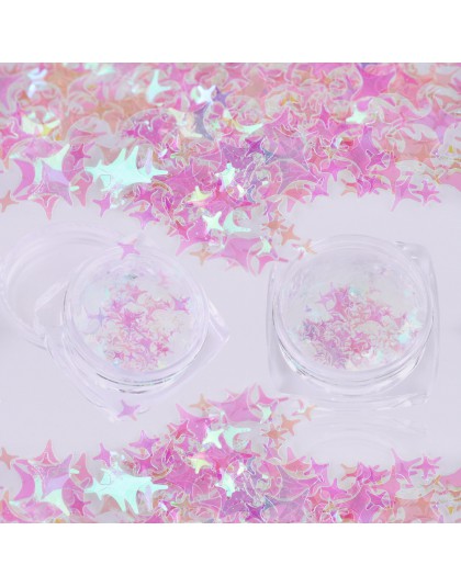 1 box Nail Art Glitter płatki czterogwiazdkowy 3D cekiny różowy projekt pył DIY świąteczne dekoracje proszek Manicure porady dla