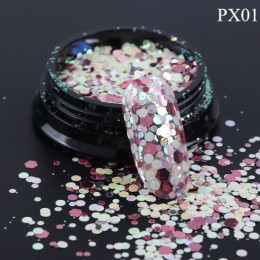 Glitter płatki 3D koło okrągłe sześciokąty Nail Art cekiny świecący błyskotka ozdoby akrylowe polski Manicure TRPX01-12