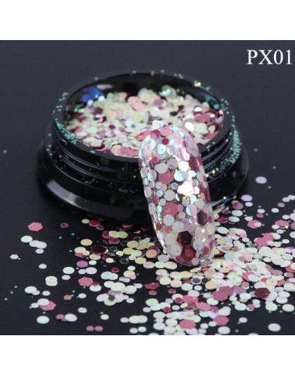 Glitter płatki 3D koło okrągłe sześciokąty Nail Art cekiny świecący błyskotka ozdoby akrylowe polski Manicure TRPX01-12