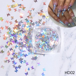 1Box holograficzny motyl paznokci dekoracje artystyczne płatki brokat cienki cekiny Chrome 3D Sparkle polski Manicure kromka LAH