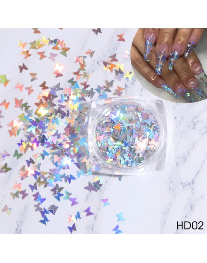 1Box holograficzny motyl paznokci dekoracje artystyczne płatki brokat cienki cekiny Chrome 3D Sparkle polski Manicure kromka LAH