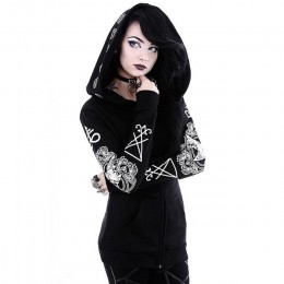 5XL Gothic Punk bluzy z kapturem z nadrukami bluzy damskie z długim rękawem czarna kurtka płaszcz z suwakiem jesienno-zimowa kob