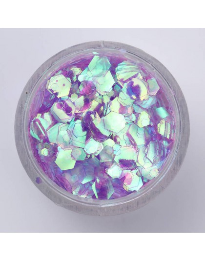 1 Box Nail Glitter płatki świecący 3D Neon kolorowe cekiny Shimmer srebrny złoty fioletowy brokat dekoracje do zdobienia paznokc