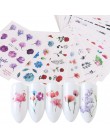 24 sztuk Akwarela Kwiatowy Kwiat Naklejka Nail Naklejka Zestaw Flamingo List Projekt Żel Manicure Decor Wody Suwak folia transfe