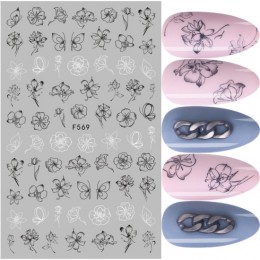 1 sztuk czarny biały 3D naklejki do paznokci suwaki kwiaty Mandala liść geometria klej kalkomanie do paznokci folia projekt Mani