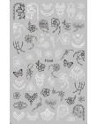 1 sztuk czarny biały 3D naklejki do paznokci suwaki kwiaty Mandala liść geometria klej kalkomanie do paznokci folia projekt Mani