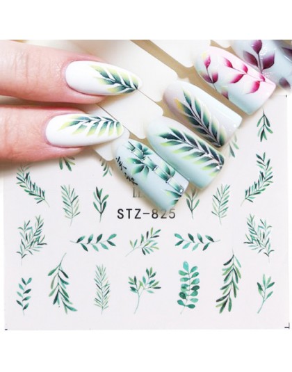 1 sztuk woda paznokci naklejka i naklejki kwiat drzewo liściaste zielony prosty letni suwak do Manicure Nail Art Watermark porad