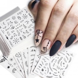 68 sztuk woda Transfer paznokci naklejka artystyczna zestaw czarny kwiat z koronką liść naklejka suwak okłady porady Decor DIY M
