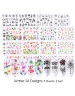24 sztuk Akwarela Kwiatowy Kwiat Naklejka Nail Naklejka Zestaw Flamingo List Projekt Żel Manicure Decor Wody Suwak folia transfe