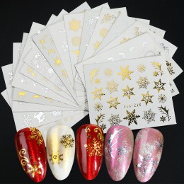 16 sztuk/zestaw zima Xmas naklejki na paznokcie złoto srebro boże narodzenie śnieżynka woda Transfer naklejka suwak Manicure dek