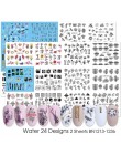 24 sztuk Akwarela Kwiatowy Kwiat Naklejka Nail Naklejka Zestaw Flamingo List Projekt Żel Manicure Decor Wody Suwak folia transfe