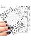 1 sztuk naklejki na paznokcie wzory biały czarnym kwiatem liść liniowy Manicure suwaki 3D dekoracyjne naklejki na zdobienia pazn