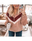 Nadafair Casual bluza polarowa damska 2019 Patchwork Zip Faux futro ponadgabarytowe zimowe puszyste bluzy damskie Plus Size swet
