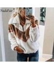 Nadafair Casual bluza polarowa damska 2019 Patchwork Zip Faux futro ponadgabarytowe zimowe puszyste bluzy damskie Plus Size swet
