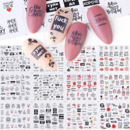 12 sztuk rosyjskie litery naklejki do paznokci naklejki wodne seksowna dziewczyna Transfer suwak Nail Art manicure z efektem tat