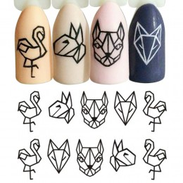 1 arkusz wody paznokci naklejki czarny Cartoon zwierząt Flamingo Fox Hollow wzory suwaki na kalkomanie do paznokci DIY Manicure 