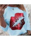 Kobiety cekiny z nadrukiem ust modna bluza jesień Leopard z długim rękawem frezowanie bluza z kapturem Lady z dekoltem w kształc