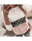 Kobiety cekiny z nadrukiem ust modna bluza jesień Leopard z długim rękawem frezowanie bluza z kapturem Lady z dekoltem w kształc