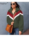 Nadafair Casual bluza polarowa damska 2019 Patchwork Zip Faux futro ponadgabarytowe zimowe puszyste bluzy damskie Plus Size swet