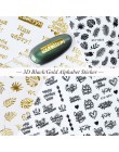 1 sztuk naklejka do paznokci rosyjski list liść 3D naklejki czarne złoto samoprzylepne suwak na paznokcie sztuka alfabet projekt