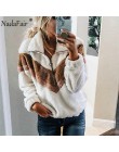 Nadafair Casual bluza polarowa damska 2019 Patchwork Zip Faux futro ponadgabarytowe zimowe puszyste bluzy damskie Plus Size swet