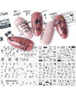 12 sztuk suwaki transferu wody motyl kwiat litery naklejki na paznokcie Manicure biały czarny dziewczyna okłady dekoracje JIA151