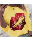 Kobiety cekiny z nadrukiem ust modna bluza jesień Leopard z długim rękawem frezowanie bluza z kapturem Lady z dekoltem w kształc