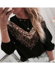 Kobiety cekiny z nadrukiem ust modna bluza jesień Leopard z długim rękawem frezowanie bluza z kapturem Lady z dekoltem w kształc