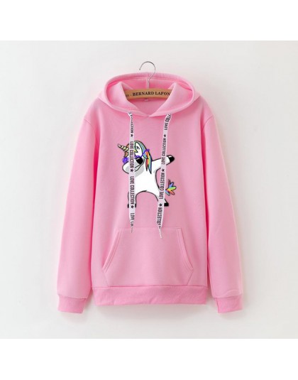 Zimowe nowe bluzy damskie Harajuku jaskrawym nadrukiem jednorożec dorywczo luźna bluza damska płaszcz bluza z kapturem ciepła pl