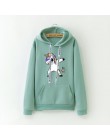 Zimowe nowe bluzy damskie Harajuku jaskrawym nadrukiem jednorożec dorywczo luźna bluza damska płaszcz bluza z kapturem ciepła pl