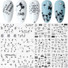 12 sztuk suwaki transferu wody motyl kwiat litery naklejki na paznokcie Manicure biały czarny dziewczyna okłady dekoracje JIA151