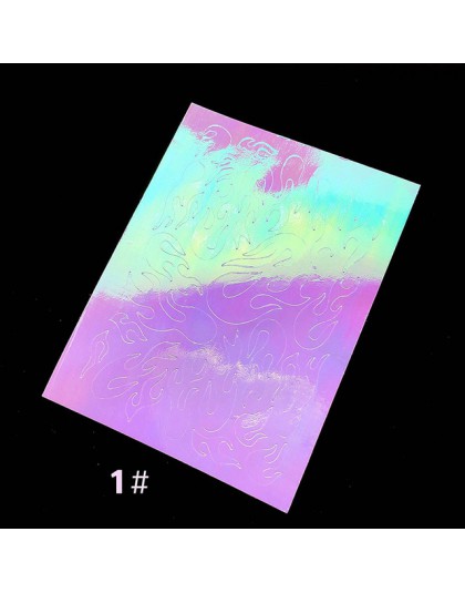 4 sztuk 6*8cm 3D do paznokci dekoracje artystyczne płomień naklejka do paznokci folia srebrny złoty projekty transferu wody nakl