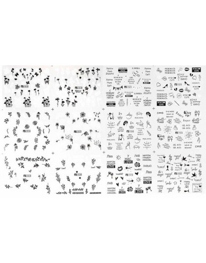 12 sztuk/zestaw rosyjski list seksowna dziewczyna woda naklejki Nail naklejka artystyczna zestaw motyl liście do Manicure Nail A